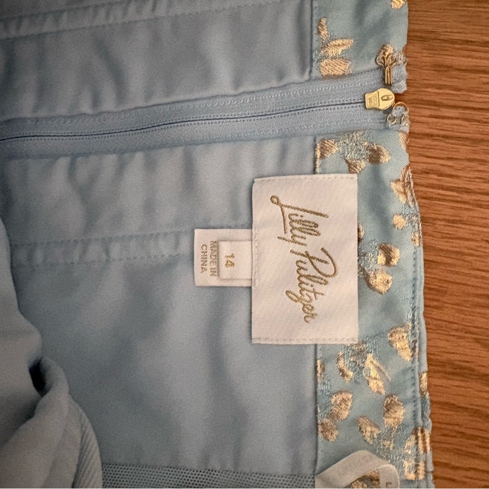 Lilly Pulitzer Strapless Light Blue Dress with Gold Floral Jacquard - Picture 4 of 9